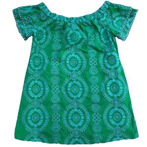 Skies Are Blue Eyelet Off the Shoulder Mini Dress Size Medium Cotton Green Beach
